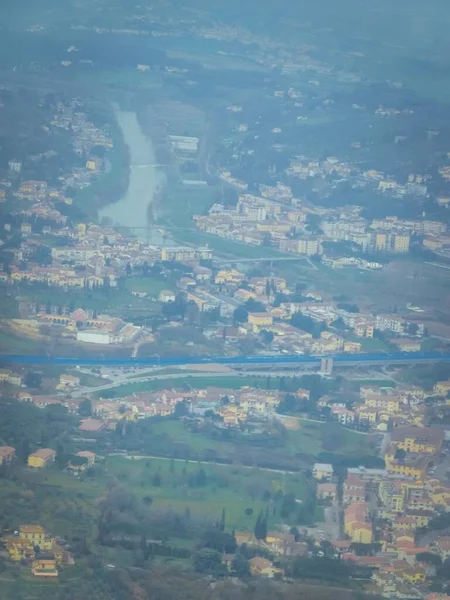 Vue Aérienne Bâtiments Ponts Plantes Vertes Florence Italie — Photo