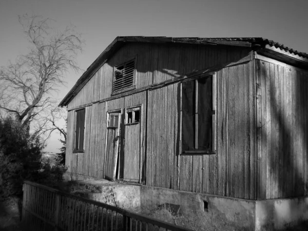 Une Échelle Gris Une Ancienne Grange Bois Sous Lumière Soleil — Photo