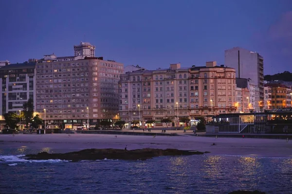 Gyönyörű Éjszakai Kilátás Coruna Város Galícia Spanyolország — Stock Fotó