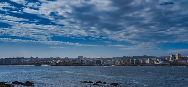 Många Byggnader Vid Havet Coruna Galicien Spanien — Stockfoto