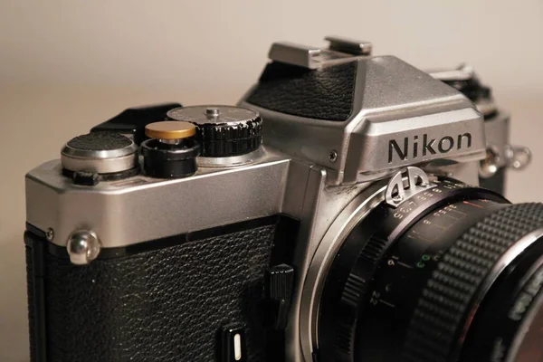 Bucuresti Roemenië Mrt 2020 Oude Vintage Chroom Zilveren Nikon Fotocamera — Stockfoto