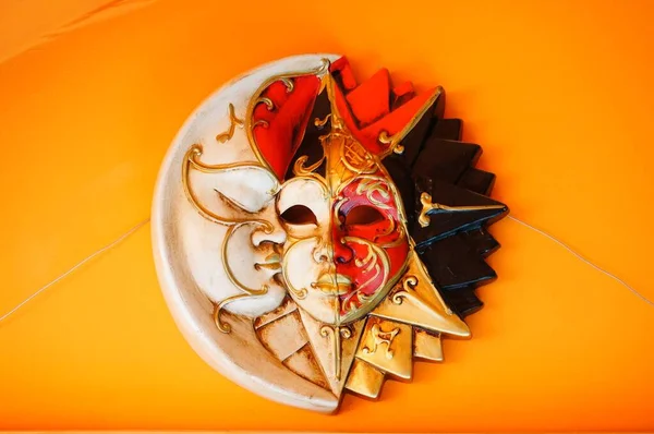 Dramatic Theater Mask Isolated Orange Background — Stock Photo, Image