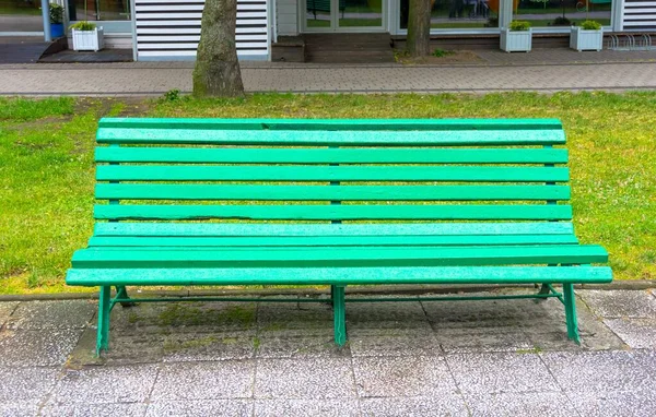 Närbild Träbänk Parken — Stockfoto