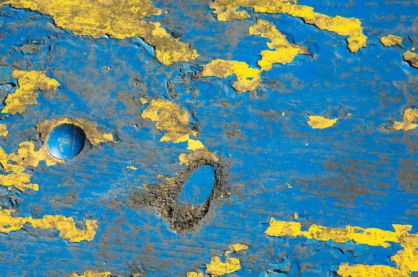 Голубая Желтая Деревянная Выветриваемая Поверхность — стоковое фото