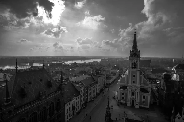 Een Grijs Shot Van Gebouwen Torun Stad Polen Met Een — Stockfoto