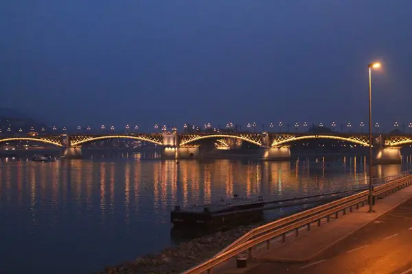 Красивый Пейзаж Моста Маргарет Будапеште Венгрия Ночью — стоковое фото