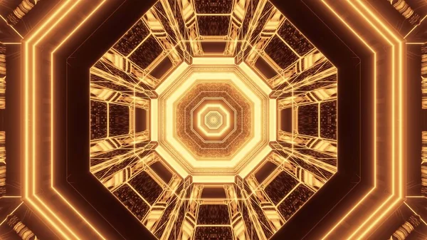 Яркий Абстрактный Психоделический Восьмиугольный Коридор Фона Золотыми Коричневыми Цветами — стоковое фото