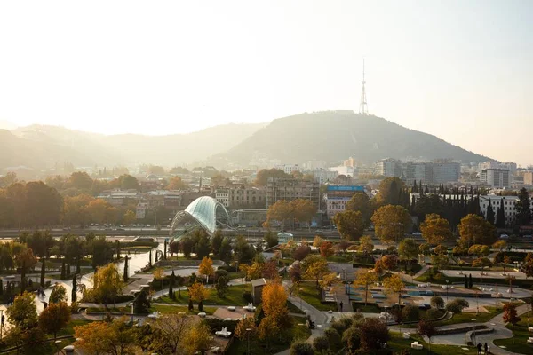 Tbilisi Georgia Nov 2019 Landskapsbild Tbilisi Vid Solnedgången — Stockfoto