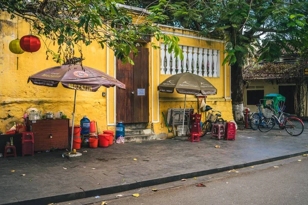 Quang Nam Vietnam Febrero 2020 Hermosa Arquitectura Paredes Amarillas Hoi — Foto de Stock