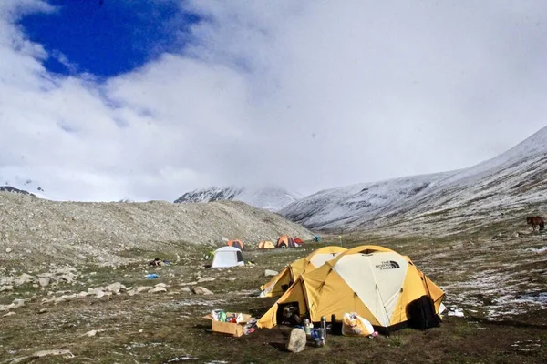 Das Zelt Der Nordwand Gebirge Der Westmongolei Zelten Sommer Basislager — Stockfoto