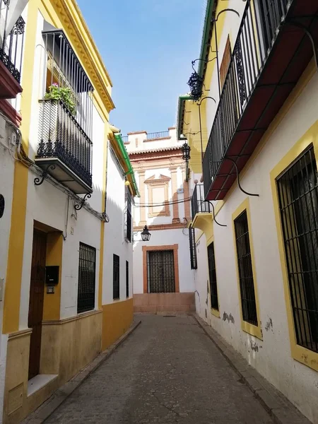 Tiro Vertical Corredor Estreito Entre Edifícios Córdoba Espanha — Fotografia de Stock