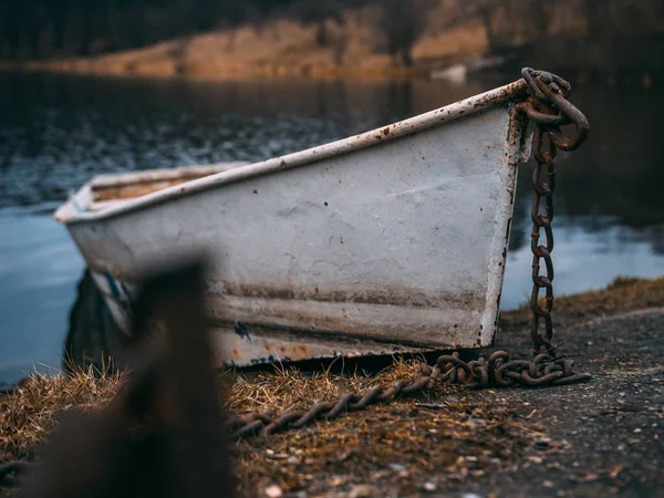 Mise Point Sélective Vieux Bateau Sur Eau — Photo