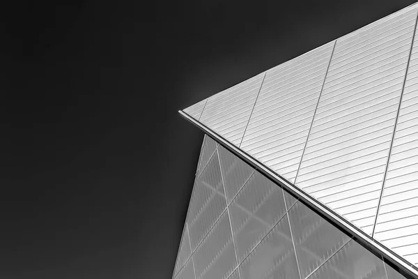 Plano Escala Grises Edificio Vidrio Metálico Bajo Cielo Despejado — Foto de Stock