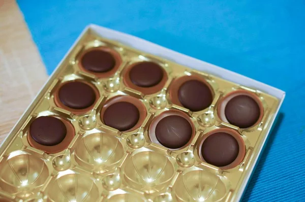 Top View Shot Chocolates Candy Box — Stock Photo, Image