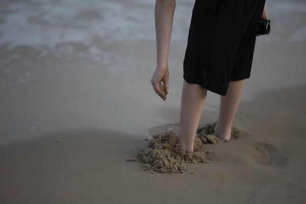 Person Standing Sand Mediterranean Sea Israel — Stock Photo, Image