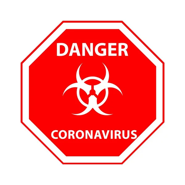 Sinal Ícone Perigo Tóxico Vermelho Com Danger Coronavirus Escrito Nele — Fotografia de Stock