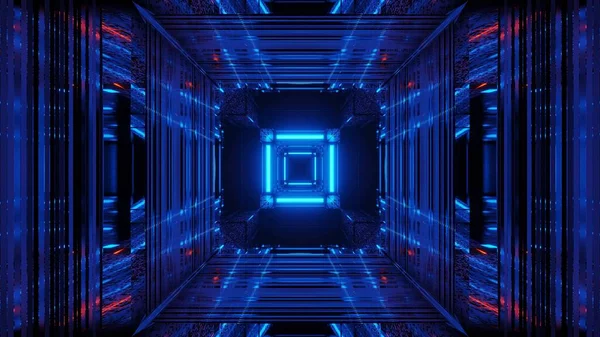 Abstraktní Science Fiction Futuristické Pozadí Modrými Neonovými Světly — Stock fotografie