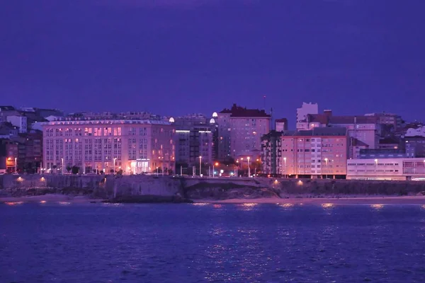 Lindo Pôr Sol Coruna Distrito Riazor Galiza Espanha Europa — Fotografia de Stock