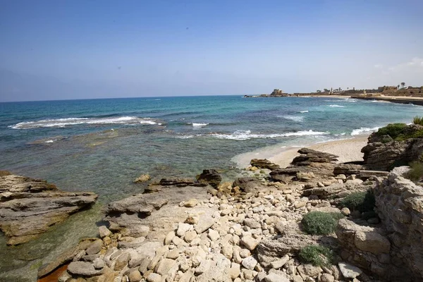 Krásný Záběr Pláž Pod Modrou Oblohou Izraeli — Stock fotografie