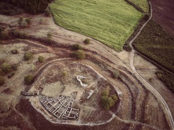 Luchtfoto Keltische Nederzetting Van Castromaior Galicië Spanje Foto Van Een — Stockfoto