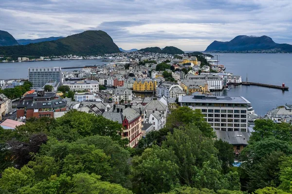Krajobraz Miasta Alesund Góry Aksla Więcej Romsdal Norwegia — Zdjęcie stockowe