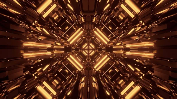Abstraktní Science Fiction Futuristické Pozadí Zlatými Neonovými Světly — Stock fotografie