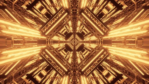 Abstraktní Science Fiction Futuristické Pozadí Zlatými Neonovými Světly — Stock fotografie