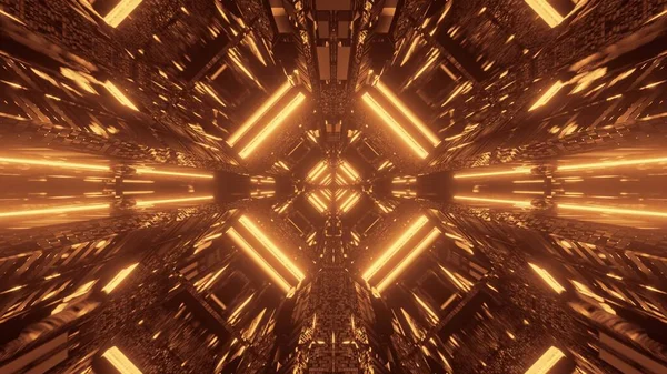 Den Abstrakta Science Fiction Futuristiska Bakgrund Med Gyllene Neonljus — Stockfoto
