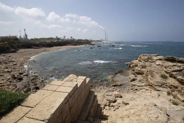 Strand Tillsammans Med Medelhavet Dagtid Caesarea Israel — Stockfoto