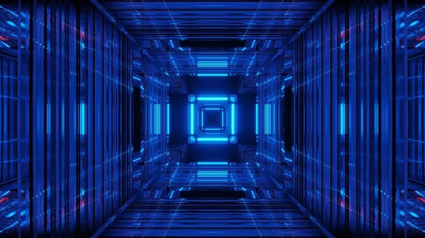 Abstrakcyjne Science Fiction Futurystyczne Tło Niebieskimi Neonami — Zdjęcie stockowe