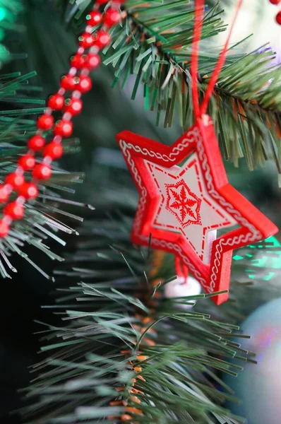 Vertical Closeup Shot Red White Star Shaped Christmas Decoration Christmas Stock Picture