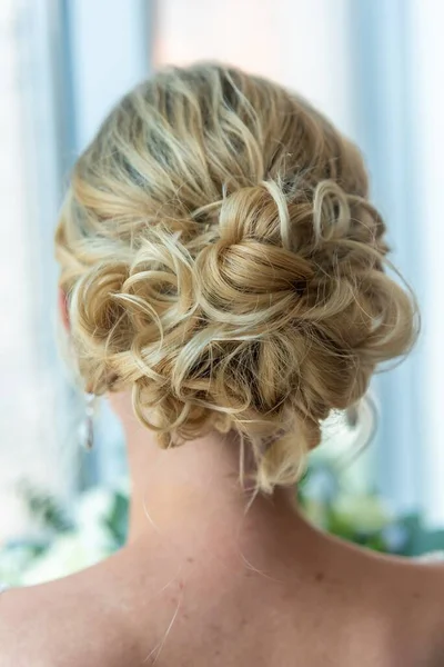 美しい髪型の花嫁の後ろのショット — ストック写真
