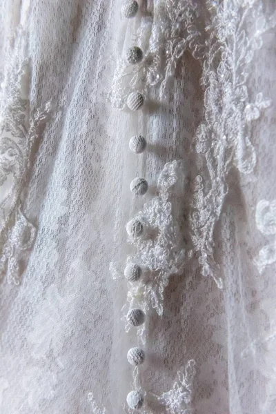 Closeup Shot Beautiful Wedding Dress Elegant Laces Buttons — Stock Photo, Image