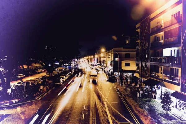 Long Exposure Night View Singapore Street — Stock Photo, Image