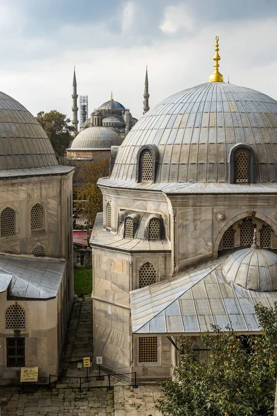 Cityscape Hagia Sophia Basílica Com Cúpulas Típicas Minaretes Mesquita Azul — Fotografia de Stock