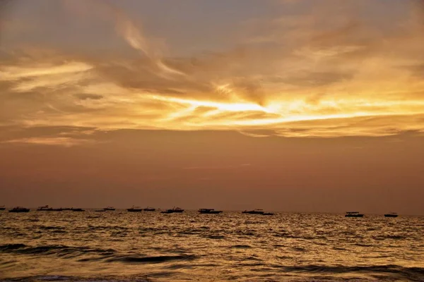 Vista Del Atardecer Playa Mar Goa India — Foto de Stock