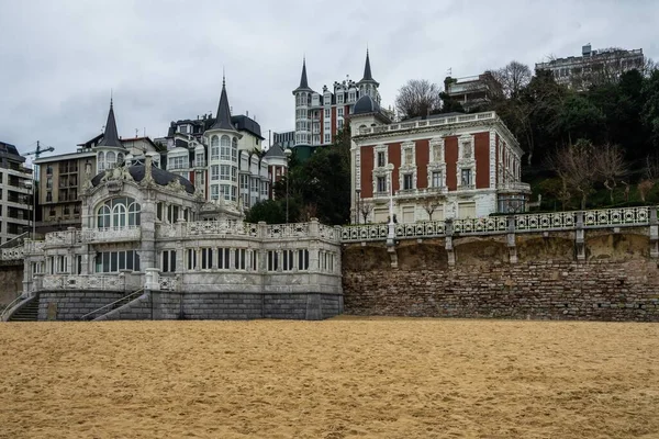 Célèbre Plage Concha San Sebastian Hiver Nuageux Pays Basque Espagne — Photo