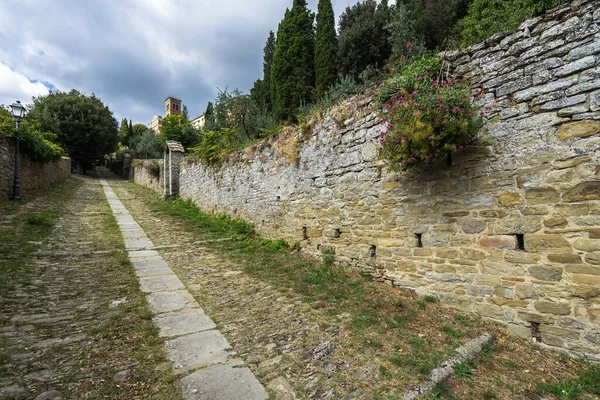 Ścieżka Spacerowa Bazyliki Santa Margherita Położonej Wzgórzu Nad Cortona Toskania — Zdjęcie stockowe