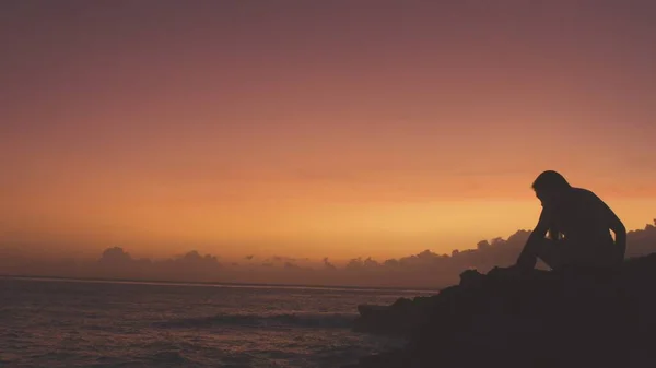 Orangefarbener Sonnenuntergang Und Ozean Auf Der Insel Bali Indonesien — Stockfoto