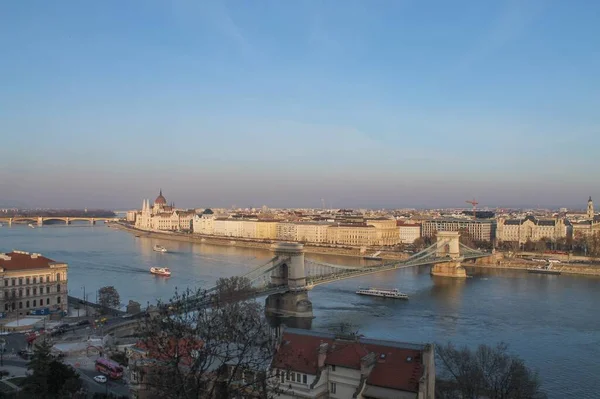 Hög Vinkel Över Szechenyi Chain Bridge Budapest Ungern — Stockfoto