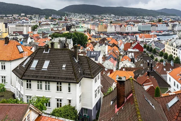 Een Hoge Hoek Uitzicht Bergen Stadsgezicht Een Regenachtige Dag Gezien — Stockfoto