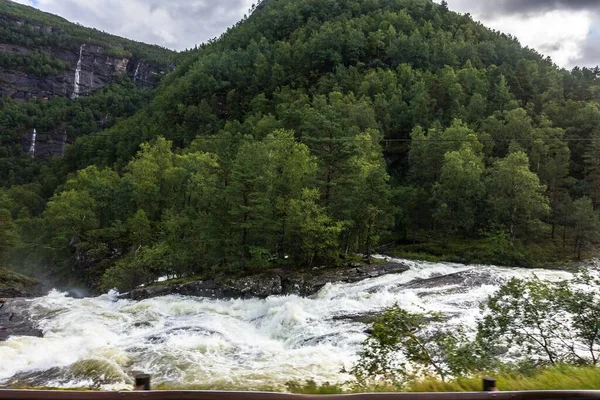 High Angle Shot River Natural Landscape Road Hordaland County Bergen — Stock Photo, Image