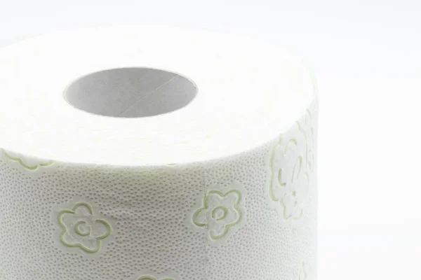 Ein Einziges Toilettenpapier Mit Grünen Blumen Auf Weißem Hintergrund — Stockfoto