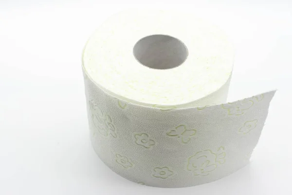 Single Toilet Paper Green Flowers Isolated White Background — Stock Photo, Image