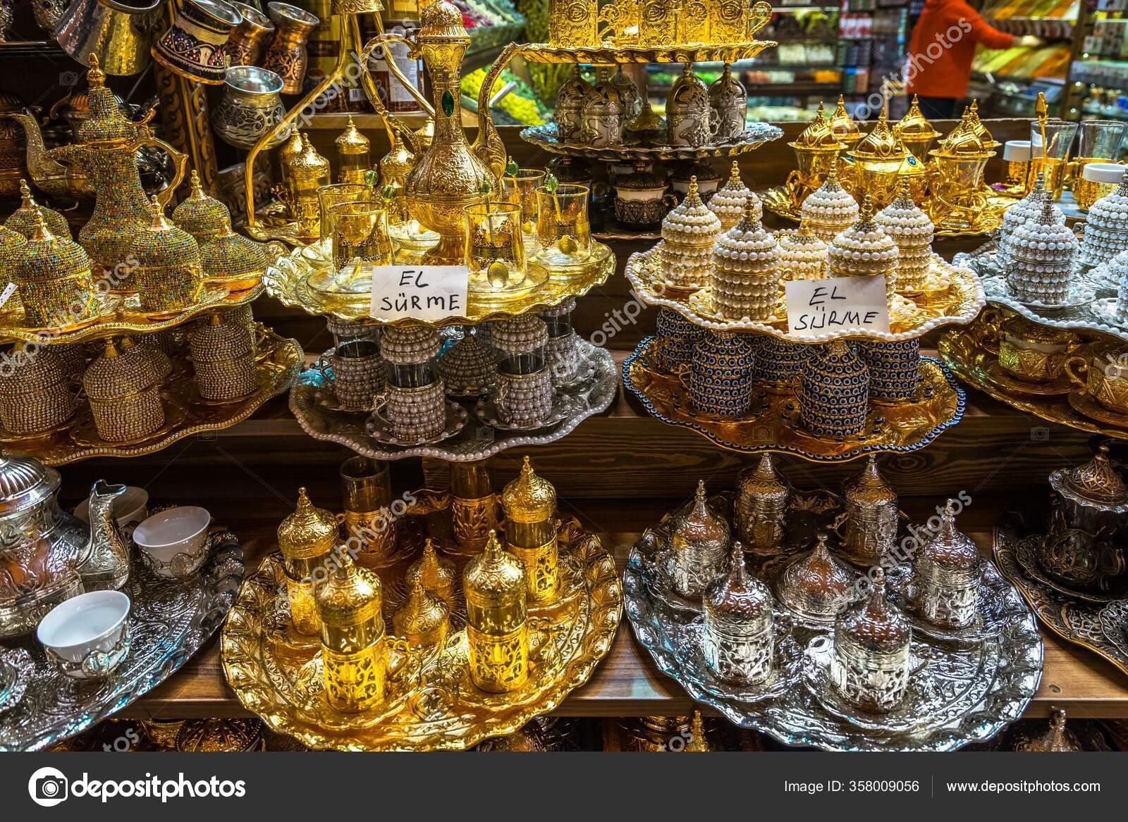 Typical Teapots Trays Shelves Lights Istanbul Spice Bazaar Turkey Stock Photo by ©Wirestock