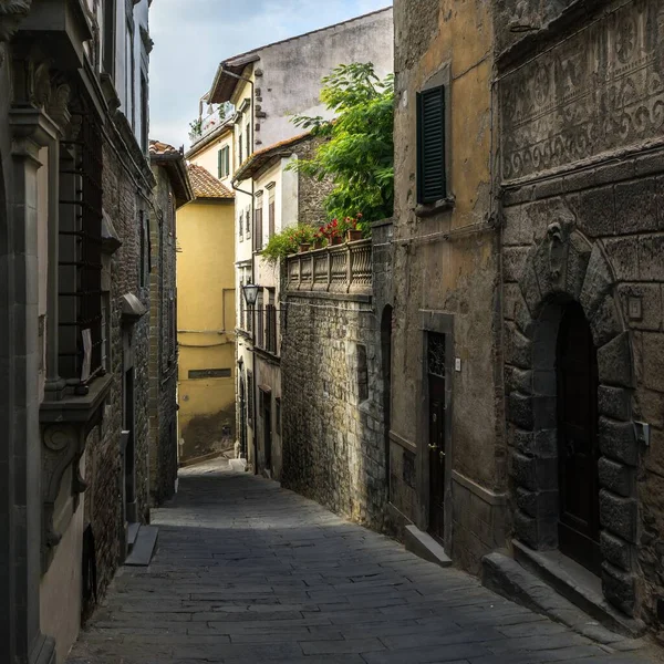 イタリア トスカーナ州コルトーナの歴史的中心部の路地の垂直画像 — ストック写真