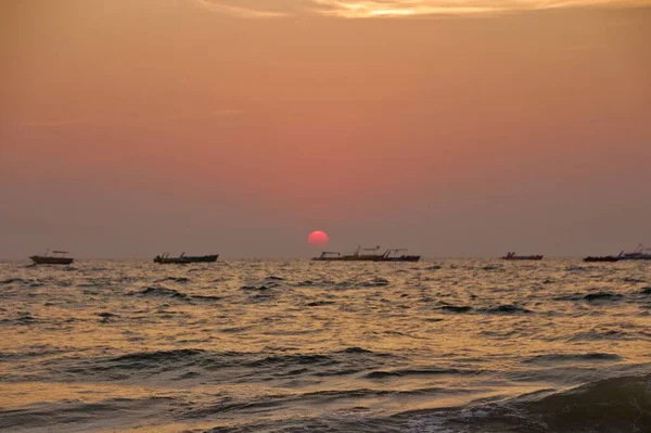 Vista Del Atardecer Playa Mar Goa India — Foto de Stock