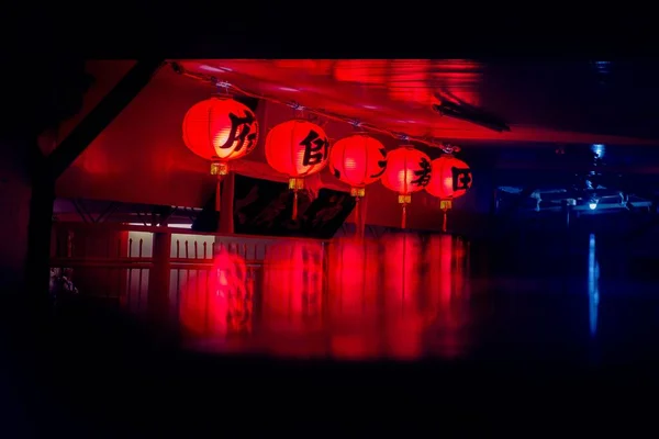 Belas Lanternas Vermelhas Chinesas Noite — Fotografia de Stock