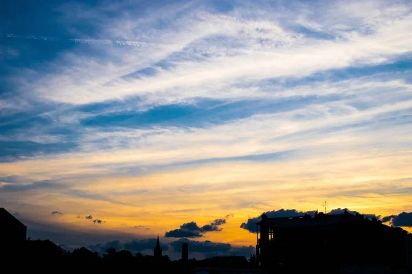 Silhouette Buildings Beautiful Sunset Sky — Stock Photo, Image