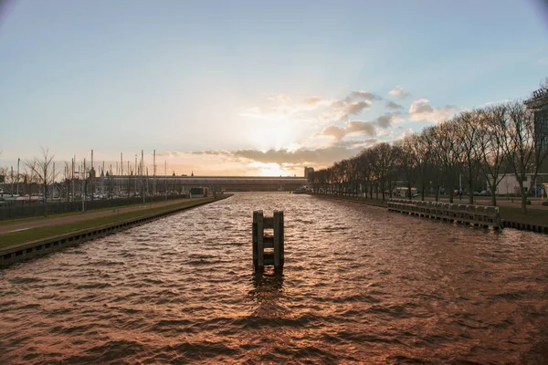 阿姆斯特丹一个被许多建筑物环绕的美丽的湖景 — 图库照片